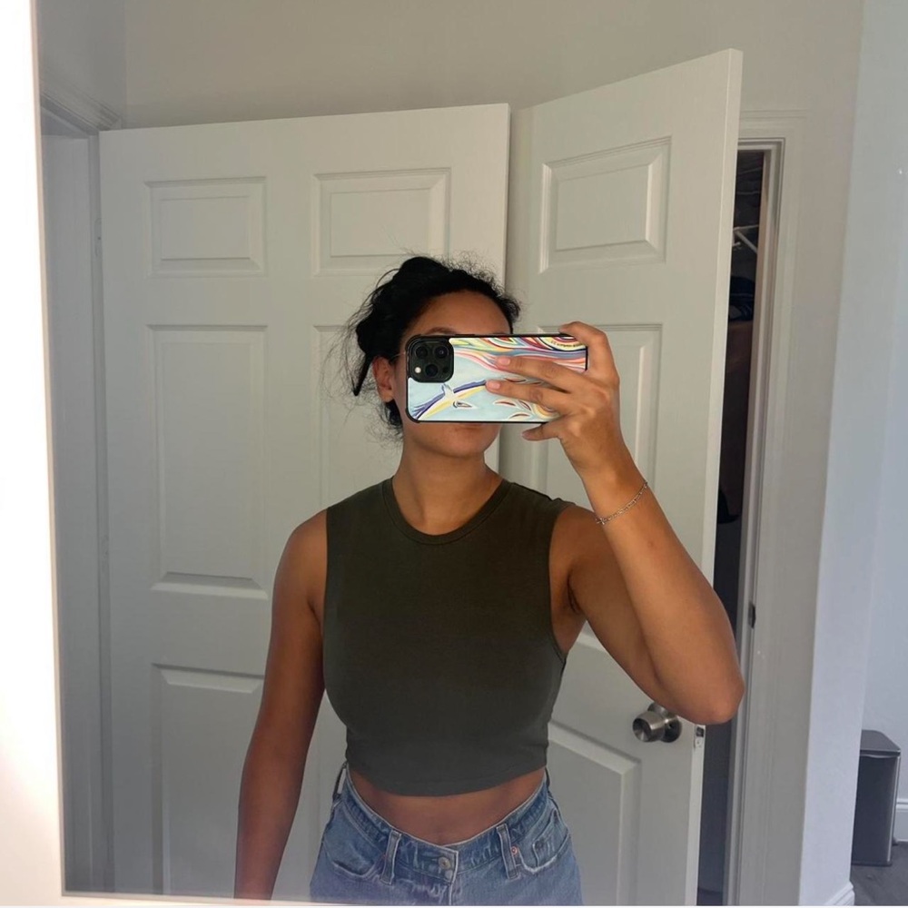 Zara Olive Green Sleeveless Fitted Crop Tank Top